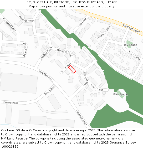 12, SHORT HALE, PITSTONE, LEIGHTON BUZZARD, LU7 9FF: Location map and indicative extent of plot
