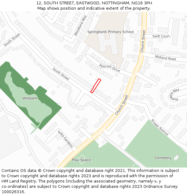 12, SOUTH STREET, EASTWOOD, NOTTINGHAM, NG16 3PH: Location map and indicative extent of plot