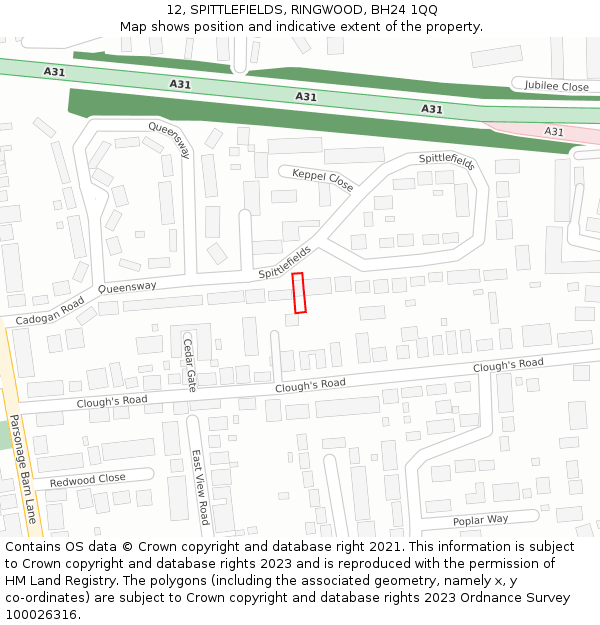 12, SPITTLEFIELDS, RINGWOOD, BH24 1QQ: Location map and indicative extent of plot