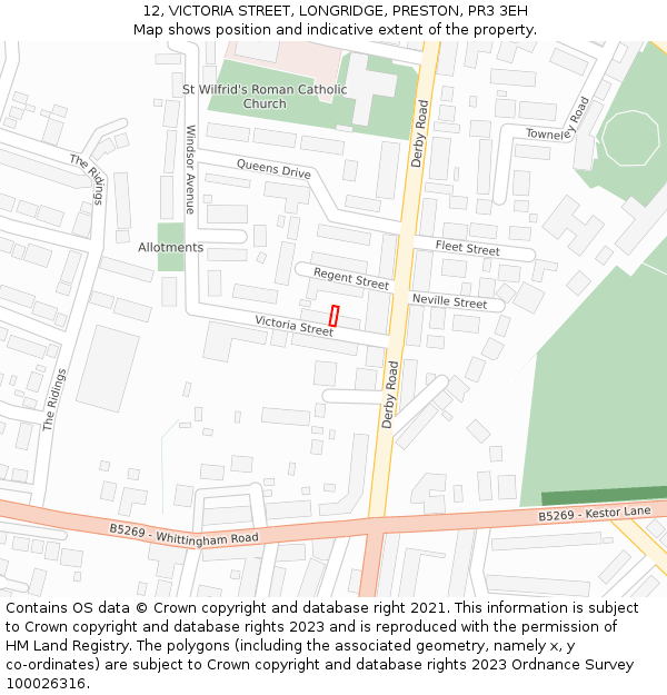 12, VICTORIA STREET, LONGRIDGE, PRESTON, PR3 3EH: Location map and indicative extent of plot