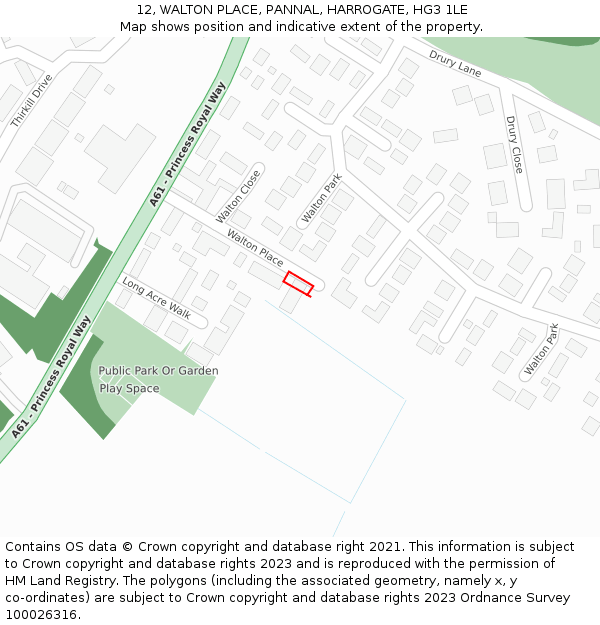 12, WALTON PLACE, PANNAL, HARROGATE, HG3 1LE: Location map and indicative extent of plot