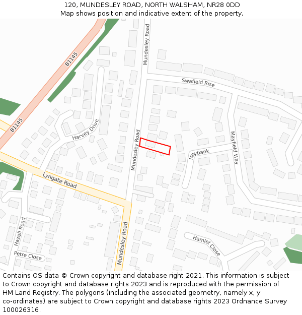 120, MUNDESLEY ROAD, NORTH WALSHAM, NR28 0DD: Location map and indicative extent of plot