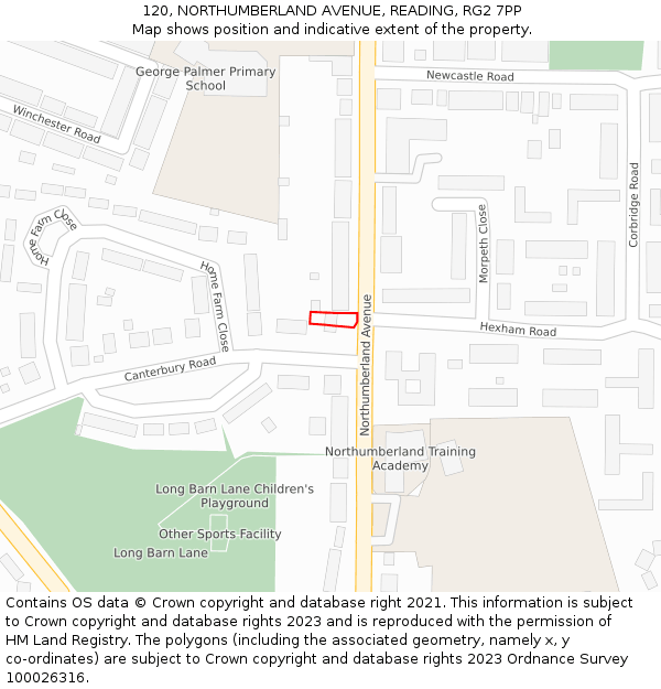 120, NORTHUMBERLAND AVENUE, READING, RG2 7PP: Location map and indicative extent of plot