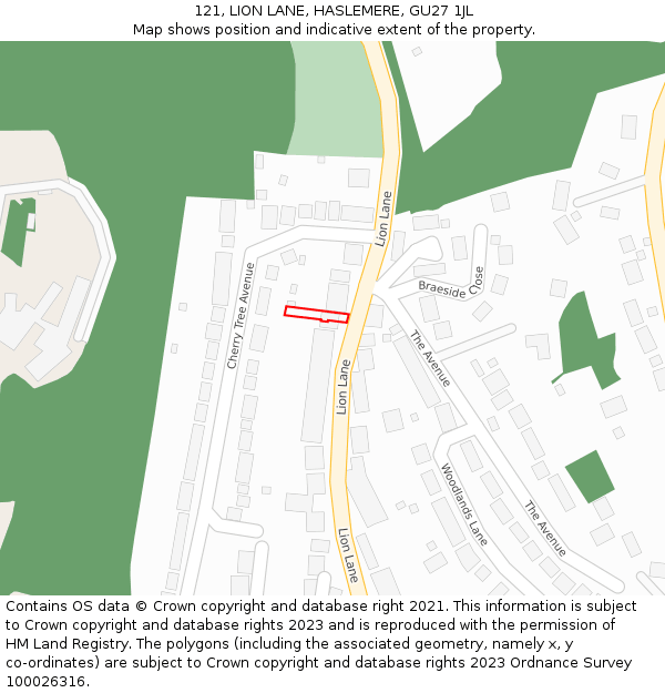121, LION LANE, HASLEMERE, GU27 1JL: Location map and indicative extent of plot