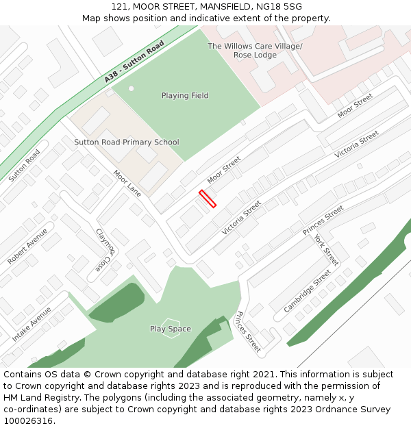 121, MOOR STREET, MANSFIELD, NG18 5SG: Location map and indicative extent of plot