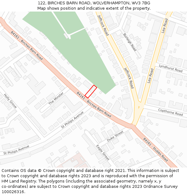 122, BIRCHES BARN ROAD, WOLVERHAMPTON, WV3 7BG: Location map and indicative extent of plot