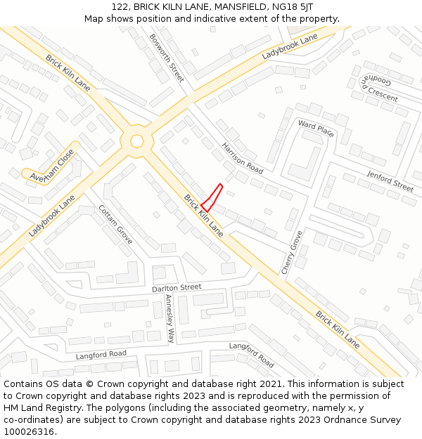 122, BRICK KILN LANE, MANSFIELD, NG18 5JT: Location map and indicative extent of plot