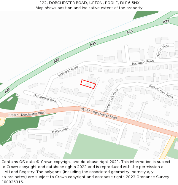 122, DORCHESTER ROAD, UPTON, POOLE, BH16 5NX: Location map and indicative extent of plot