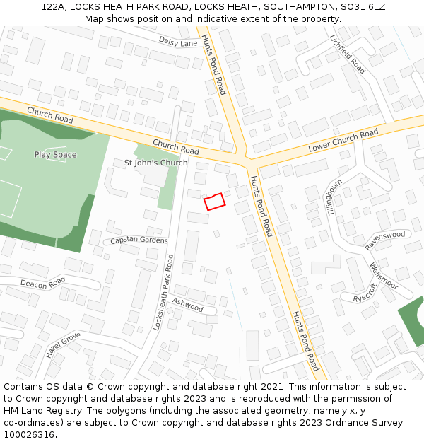 122A, LOCKS HEATH PARK ROAD, LOCKS HEATH, SOUTHAMPTON, SO31 6LZ: Location map and indicative extent of plot
