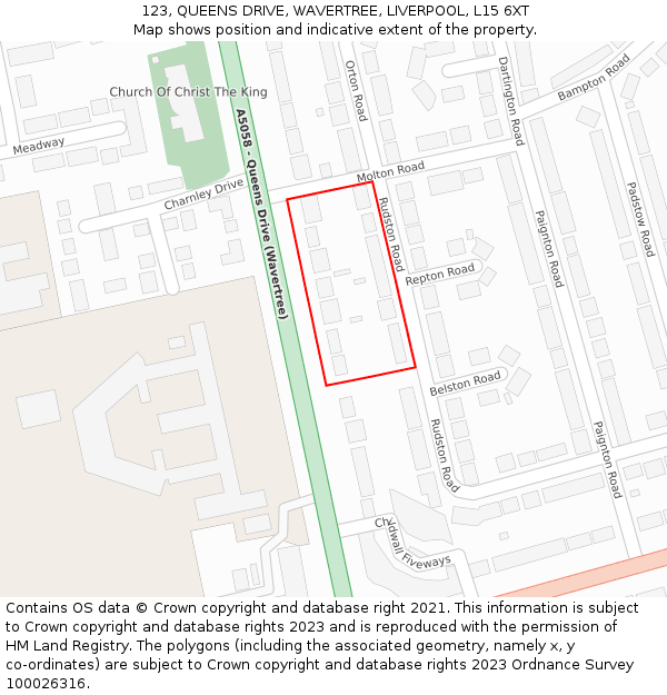 123, QUEENS DRIVE, WAVERTREE, LIVERPOOL, L15 6XT: Location map and indicative extent of plot