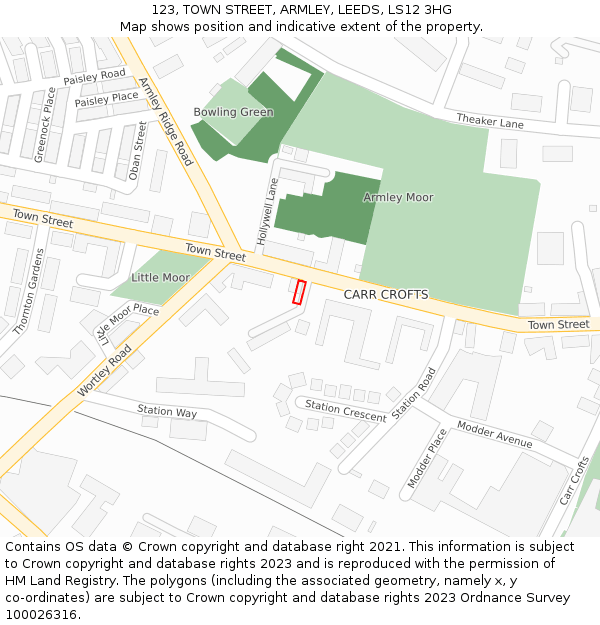 123, TOWN STREET, ARMLEY, LEEDS, LS12 3HG: Location map and indicative extent of plot