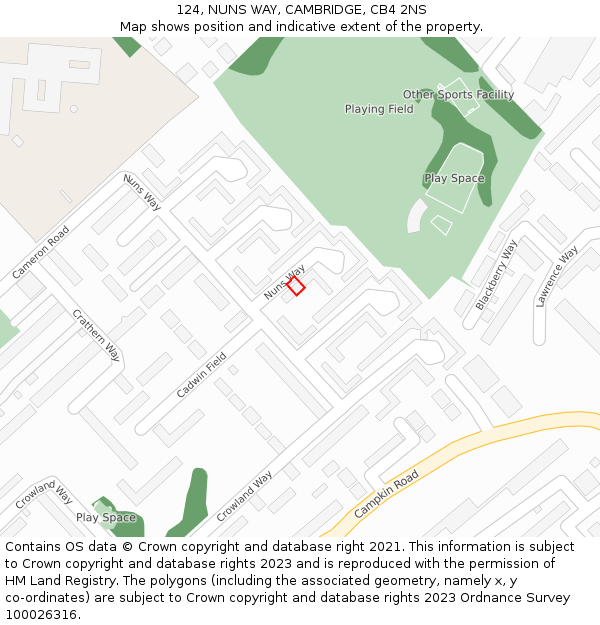124, NUNS WAY, CAMBRIDGE, CB4 2NS: Location map and indicative extent of plot