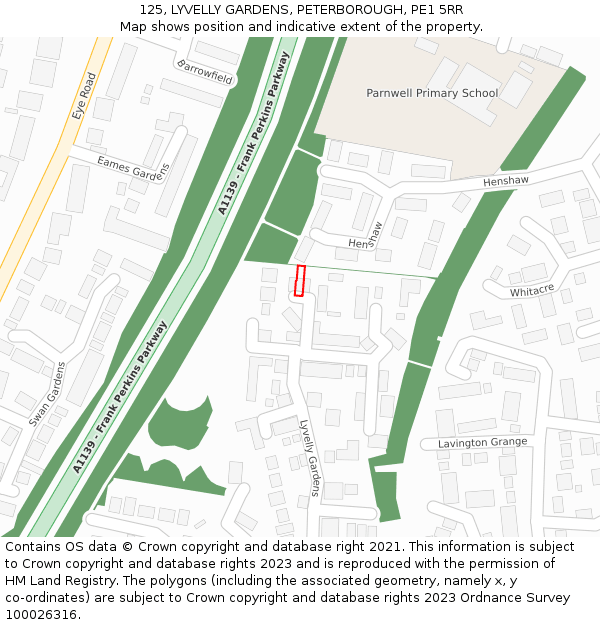125, LYVELLY GARDENS, PETERBOROUGH, PE1 5RR: Location map and indicative extent of plot