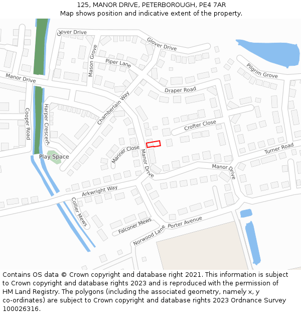 125, MANOR DRIVE, PETERBOROUGH, PE4 7AR: Location map and indicative extent of plot