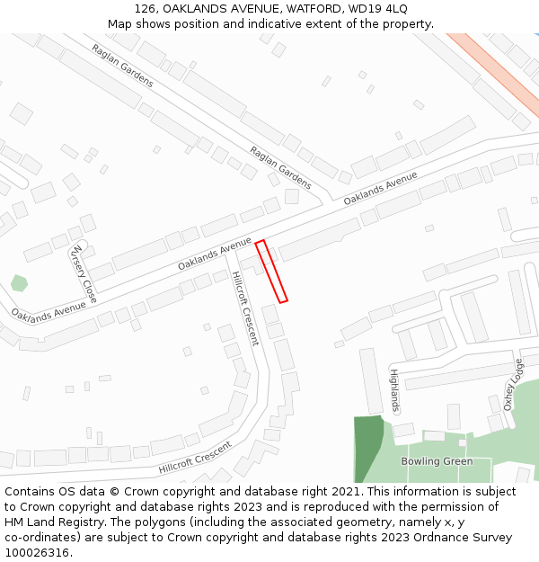 126, OAKLANDS AVENUE, WATFORD, WD19 4LQ: Location map and indicative extent of plot