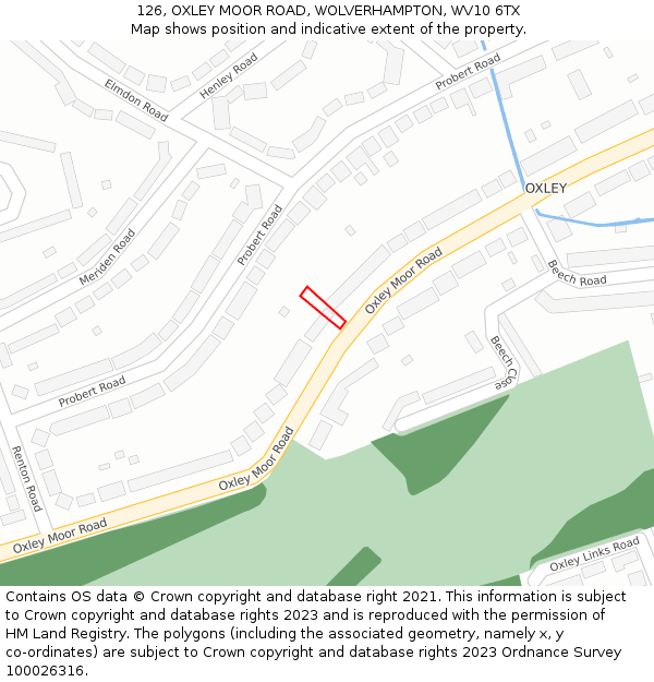 126, OXLEY MOOR ROAD, WOLVERHAMPTON, WV10 6TX: Location map and indicative extent of plot