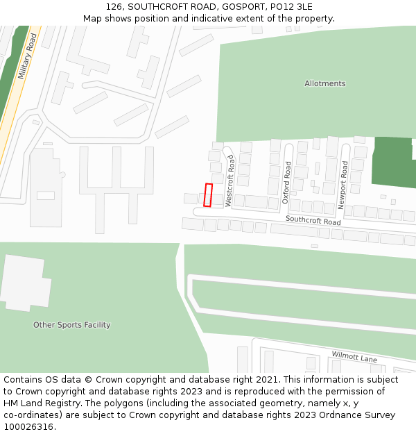 126, SOUTHCROFT ROAD, GOSPORT, PO12 3LE: Location map and indicative extent of plot
