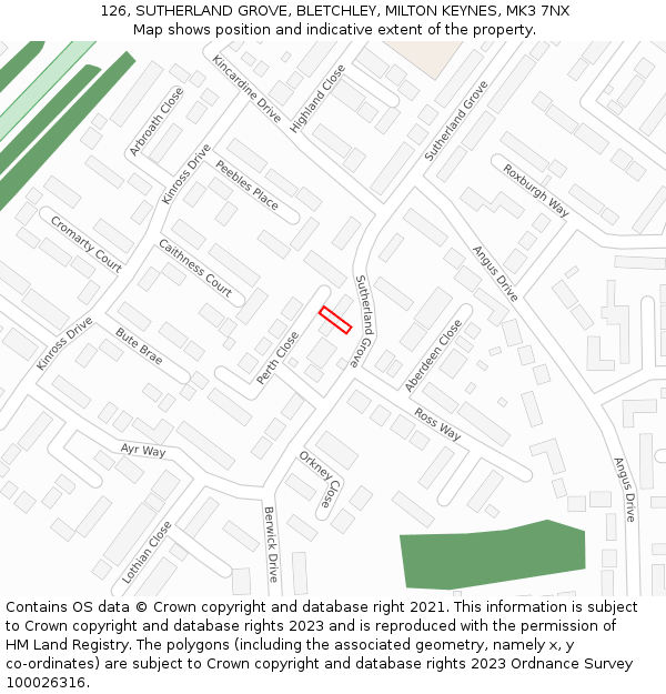 126, SUTHERLAND GROVE, BLETCHLEY, MILTON KEYNES, MK3 7NX: Location map and indicative extent of plot
