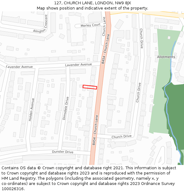 127, CHURCH LANE, LONDON, NW9 8JX: Location map and indicative extent of plot