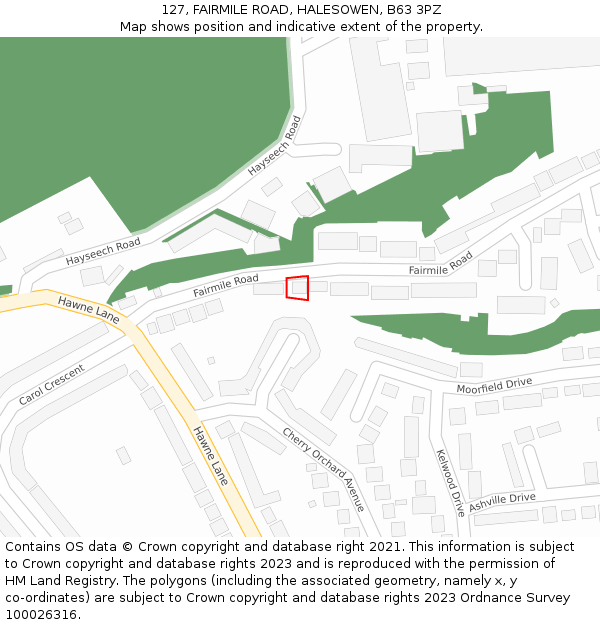 127, FAIRMILE ROAD, HALESOWEN, B63 3PZ: Location map and indicative extent of plot