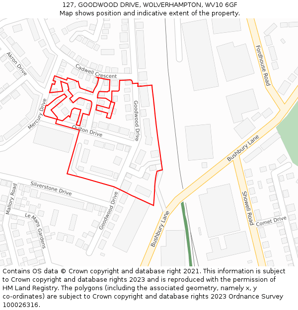 127, GOODWOOD DRIVE, WOLVERHAMPTON, WV10 6GF: Location map and indicative extent of plot