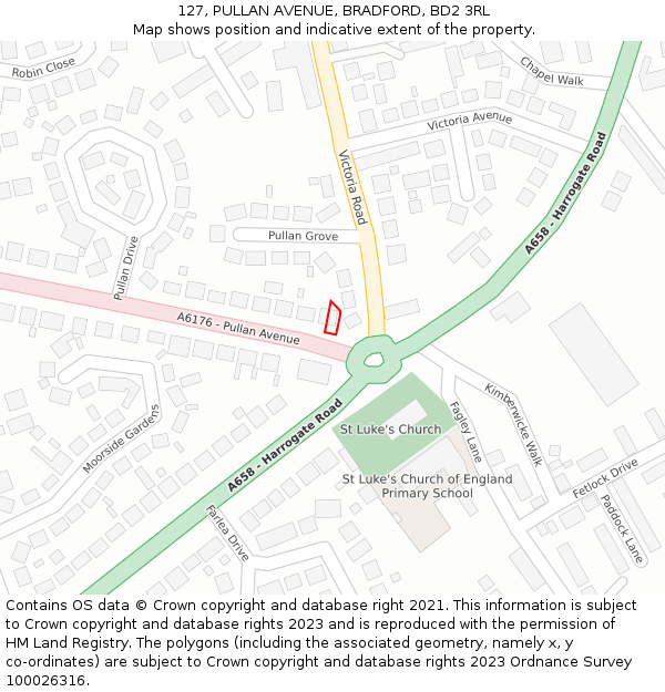 127, PULLAN AVENUE, BRADFORD, BD2 3RL: Location map and indicative extent of plot