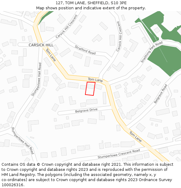 127, TOM LANE, SHEFFIELD, S10 3PE: Location map and indicative extent of plot