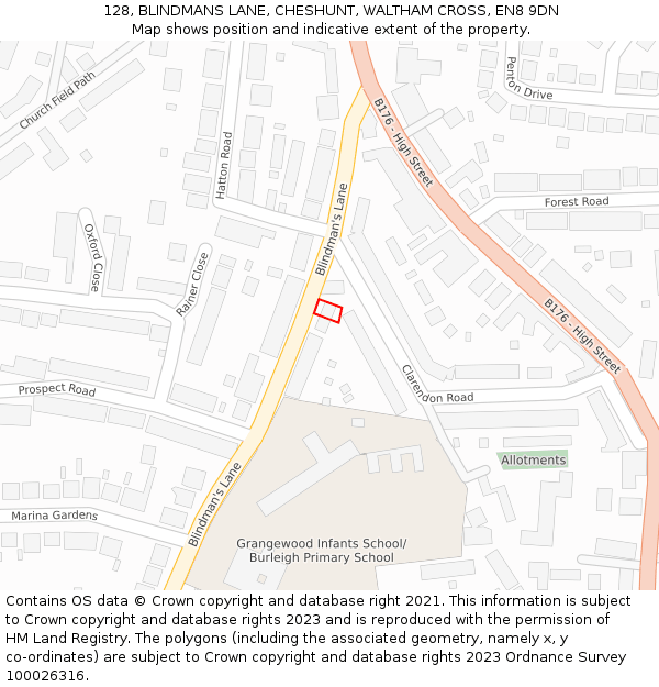 128, BLINDMANS LANE, CHESHUNT, WALTHAM CROSS, EN8 9DN: Location map and indicative extent of plot