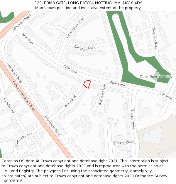 129, BRIAR GATE, LONG EATON, NOTTINGHAM, NG10 4DY: Location map and indicative extent of plot