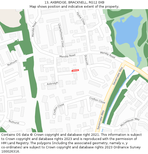 13, AXBRIDGE, BRACKNELL, RG12 0XB: Location map and indicative extent of plot