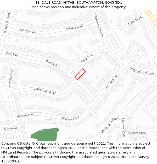 13, DALE ROAD, HYTHE, SOUTHAMPTON, SO45 5DU: Location map and indicative extent of plot