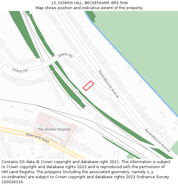 13, DOWNS HILL, BECKENHAM, BR3 5HA: Location map and indicative extent of plot