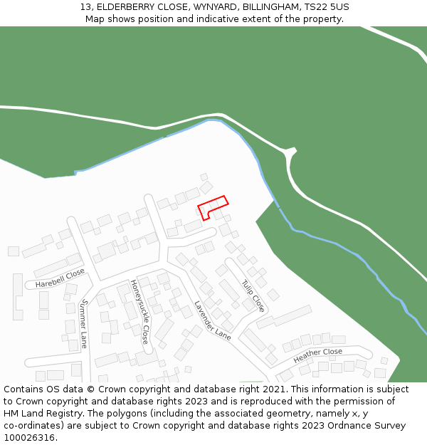 13, ELDERBERRY CLOSE, WYNYARD, BILLINGHAM, TS22 5US: Location map and indicative extent of plot