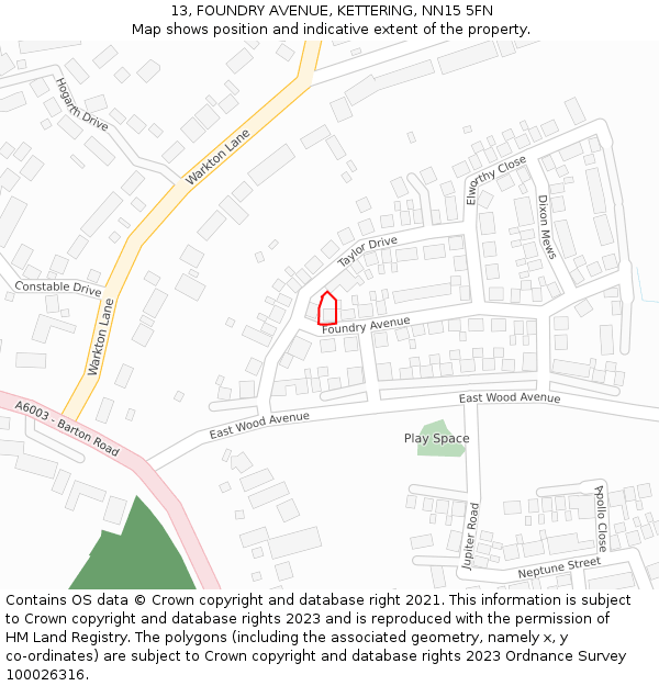 13, FOUNDRY AVENUE, KETTERING, NN15 5FN: Location map and indicative extent of plot