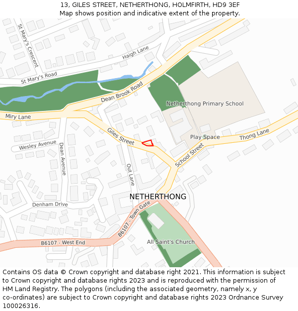 13, GILES STREET, NETHERTHONG, HOLMFIRTH, HD9 3EF: Location map and indicative extent of plot