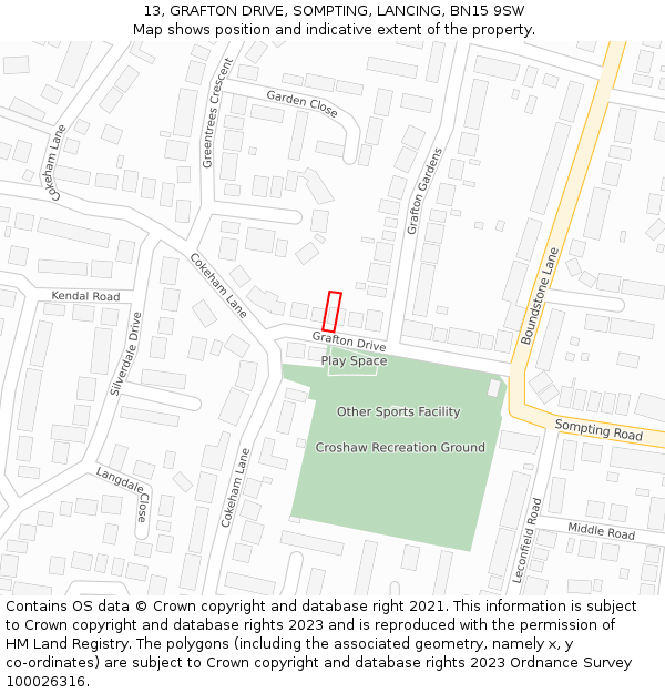 13, GRAFTON DRIVE, SOMPTING, LANCING, BN15 9SW: Location map and indicative extent of plot