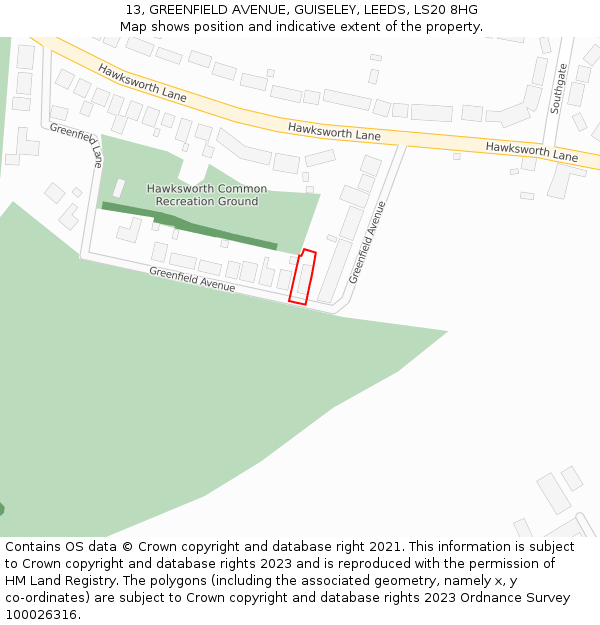 13, GREENFIELD AVENUE, GUISELEY, LEEDS, LS20 8HG: Location map and indicative extent of plot
