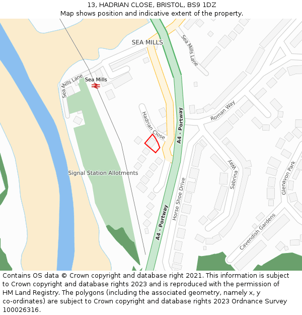 13, HADRIAN CLOSE, BRISTOL, BS9 1DZ: Location map and indicative extent of plot