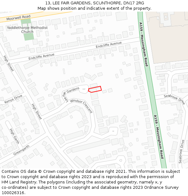 13, LEE FAIR GARDENS, SCUNTHORPE, DN17 2RG: Location map and indicative extent of plot
