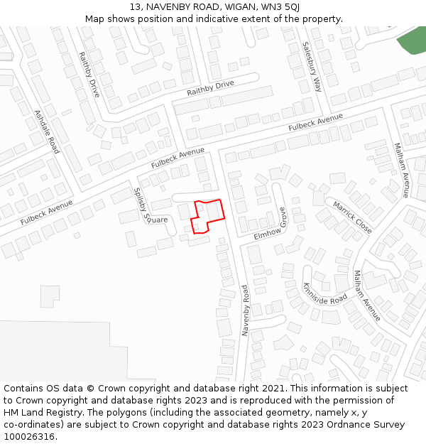 13, NAVENBY ROAD, WIGAN, WN3 5QJ: Location map and indicative extent of plot