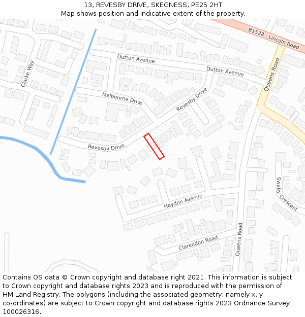 13, REVESBY DRIVE, SKEGNESS, PE25 2HT: Location map and indicative extent of plot