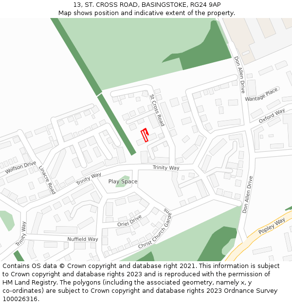13, ST. CROSS ROAD, BASINGSTOKE, RG24 9AP: Location map and indicative extent of plot