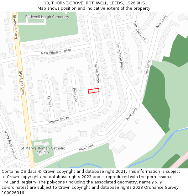 13, THORNE GROVE, ROTHWELL, LEEDS, LS26 0HS: Location map and indicative extent of plot