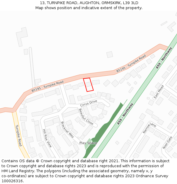 13, TURNPIKE ROAD, AUGHTON, ORMSKIRK, L39 3LD: Location map and indicative extent of plot