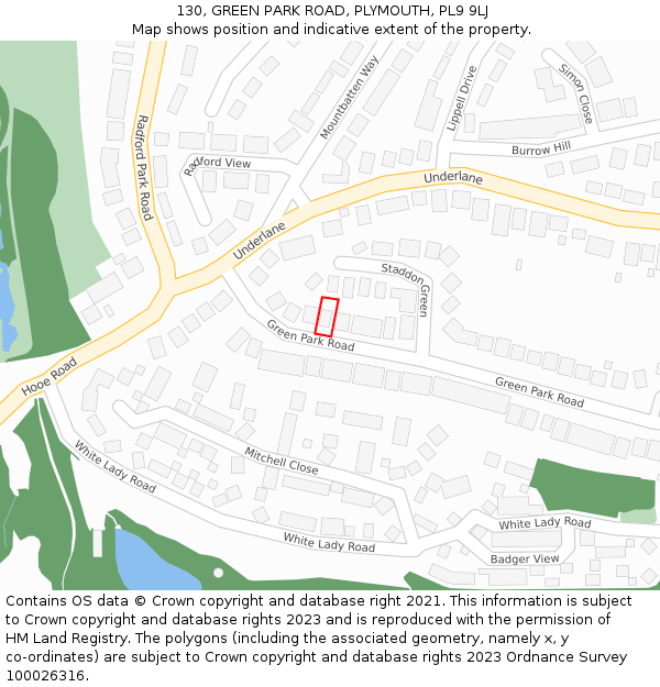 130, GREEN PARK ROAD, PLYMOUTH, PL9 9LJ: Location map and indicative extent of plot