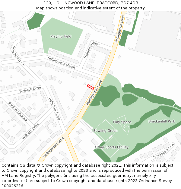 130, HOLLINGWOOD LANE, BRADFORD, BD7 4DB: Location map and indicative extent of plot