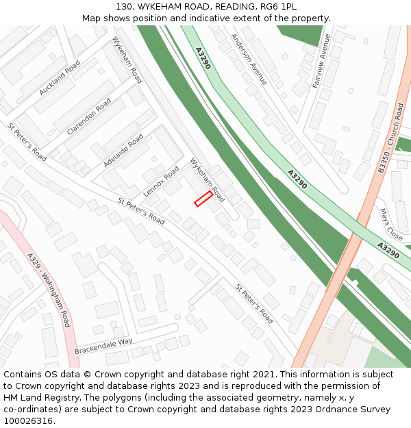 130, WYKEHAM ROAD, READING, RG6 1PL: Location map and indicative extent of plot