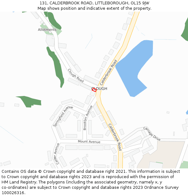 131, CALDERBROOK ROAD, LITTLEBOROUGH, OL15 9JW: Location map and indicative extent of plot