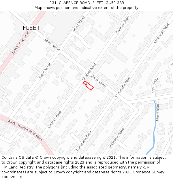 131, CLARENCE ROAD, FLEET, GU51 3RR: Location map and indicative extent of plot
