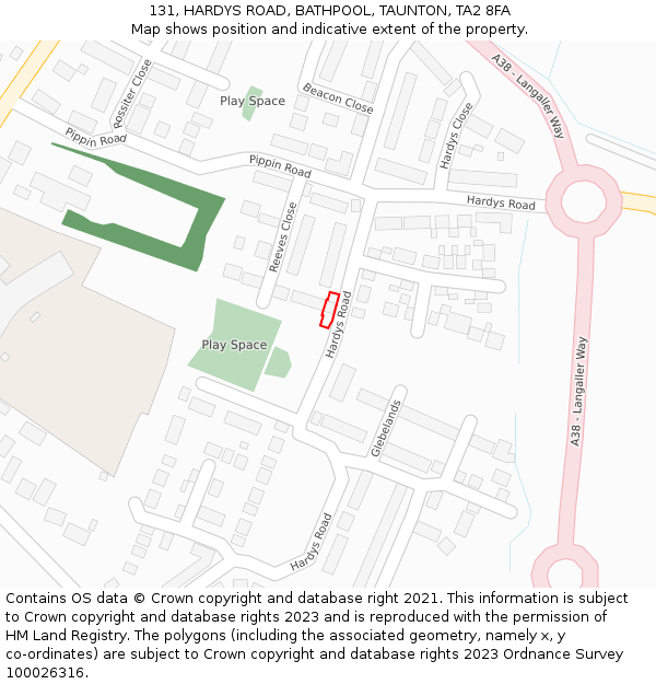 131, HARDYS ROAD, BATHPOOL, TAUNTON, TA2 8FA: Location map and indicative extent of plot